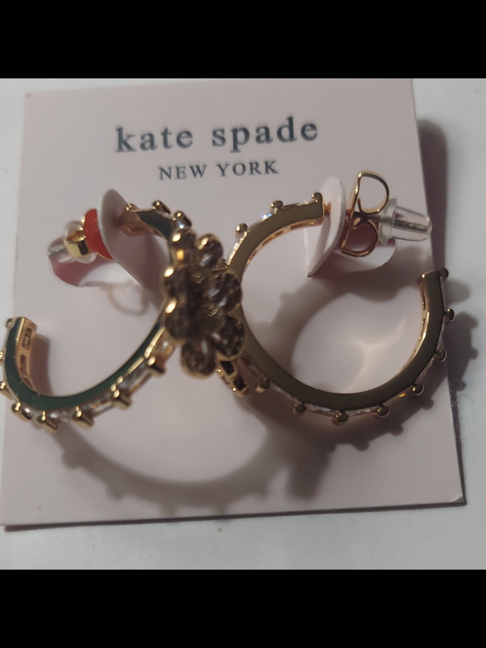 Kate Spade Gold Floral Hoop Earrings - Green Accent